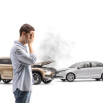 Stressed man after car being written off