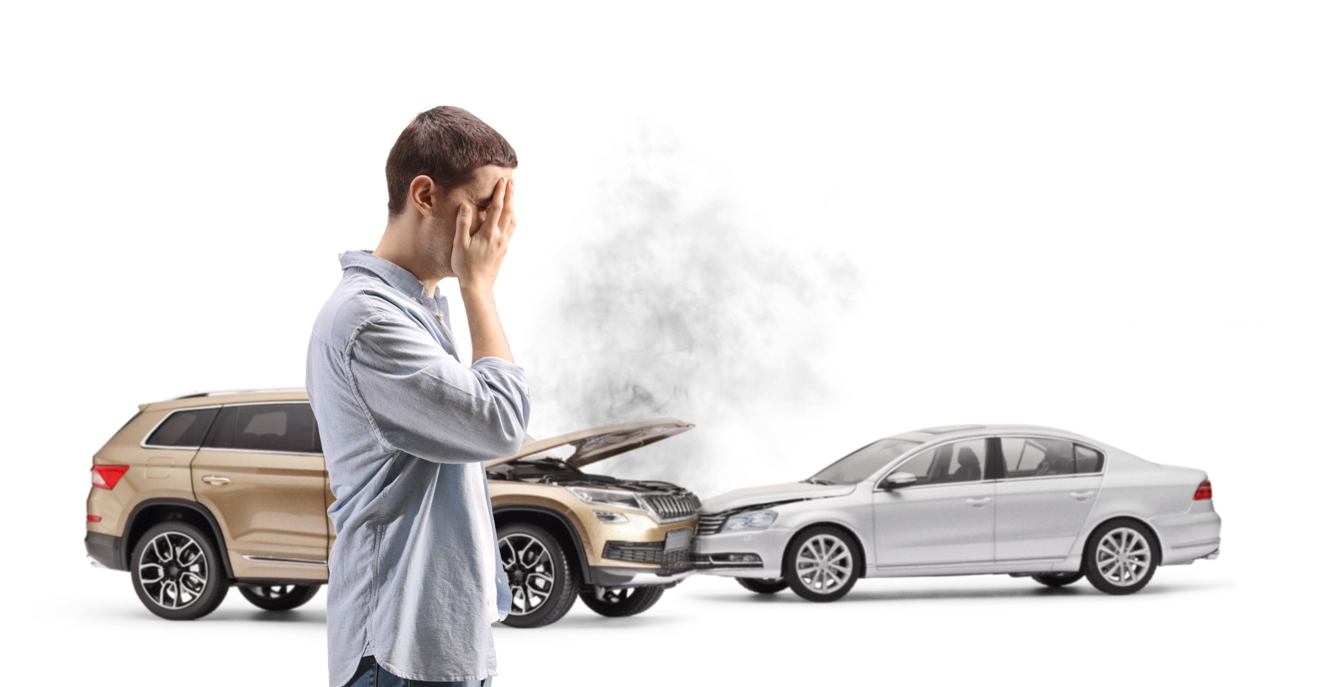Stressed man after car being written off