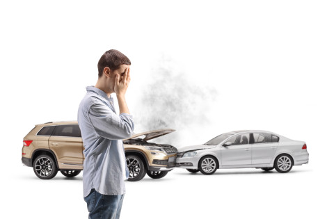 Stressed man after car being written off